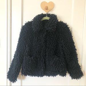 Zara teddy faux fur navy coat jacket size small